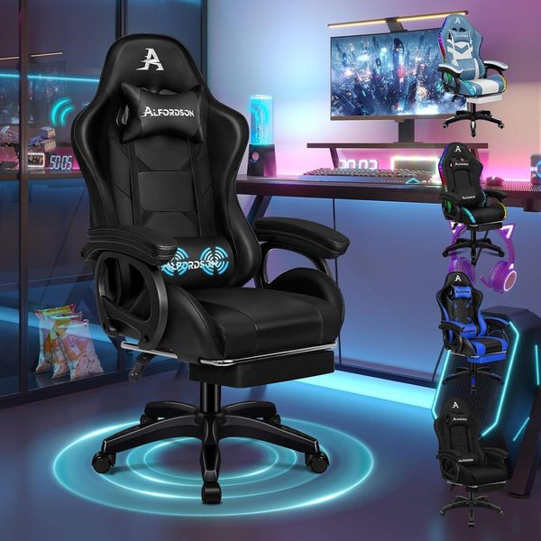 ALFORDSON Massage Gamer Stuhl mit Fußstütze 180kg Belastbarkeit