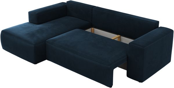 Ecksofa mit Schlaffunktion, Bettkasten und losen Kissen für das Wohnzimmer - TRENTINO - Dunkelblau Velvet - links Bild 6