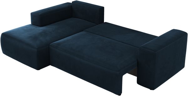 Ecksofa mit Schlaffunktion, Bettkasten und losen Kissen für das Wohnzimmer - TRENTINO - Dunkelblau Velvet - links Bild 5
