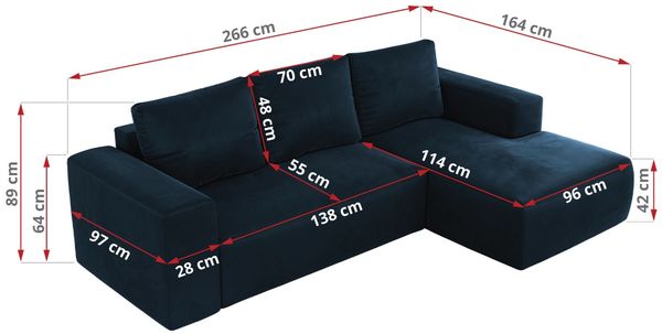 Ecksofa mit Schlaffunktion, Bettkasten und losen Kissen für das Wohnzimmer - TRENTINO - Dunkelblau Velvet - links Bild 7