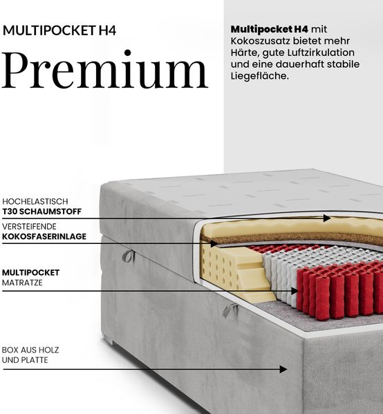 Boxspringbett 90x200 TILIO DUO inkl. Bettkasten & 7-Zonen Multipocket-Matratze, Modernes Jugendbett, Einzelbett - Schwarz Cord - H4 - Rechts Bild 7