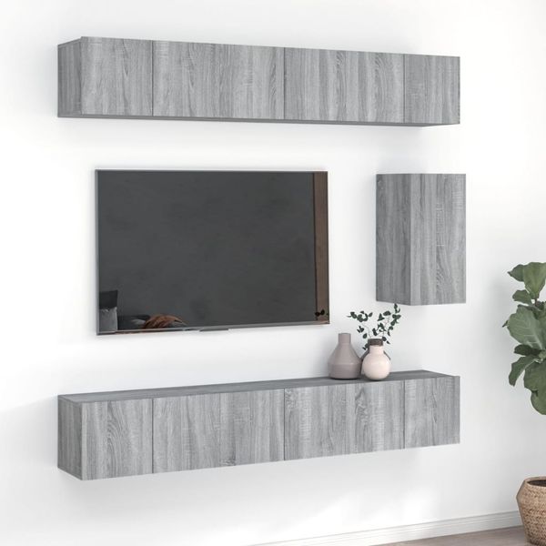7-tlg. TV-Schrank-Set Grau Sonoma Holzwerkstoff [3120312]