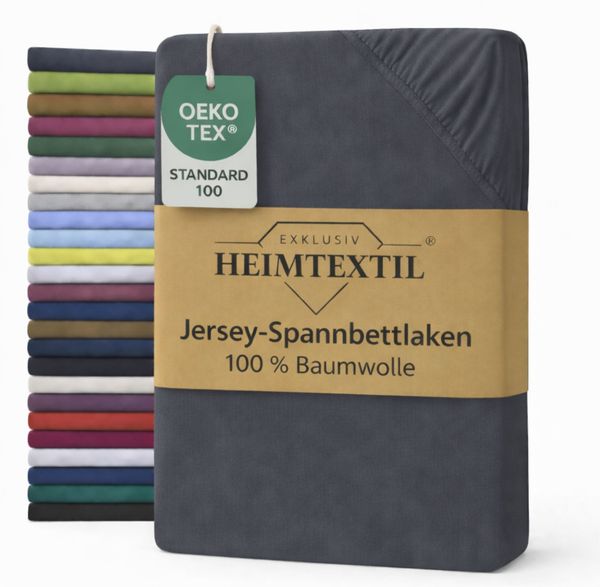 EXKLUSIV HEIMTEXTIL Jersey Spannbettlaken Deluxe 120 x 200 cm Anthrazit 160 GSM, 100% Baumwolle Öko - Tex Zertifiziert Bed-Sheet Bettlaken Spannbetttuch Topper Leinentuch