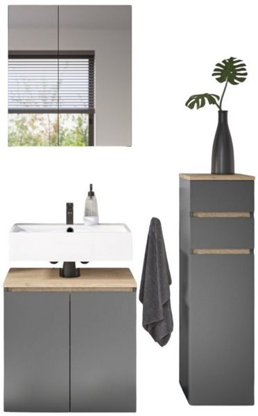 moebel-dich-auf Badmöbel-Set LONDRES, (Set 3, 3-St, Spiegelschrank, Wbu, Kommode), in kaschmir oder anthrazit, Absetzung: Cremona Eiche