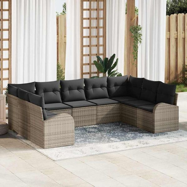 vidaXL Sofa Set mit Kissen 9 pcs Grau Poly Rattan 3346199