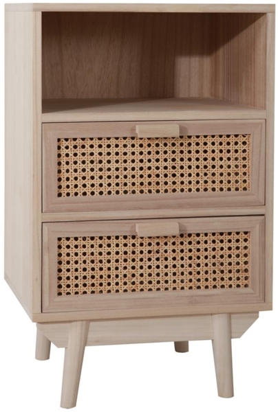 Kommode 42 x 36 cm MDF Paulownia Holzfurnier und Rattanfront mit 2 Schubladen