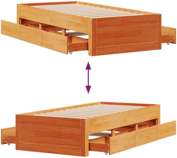vidaXL Massivholzbett ohne Matratze mit Schubladen Braun 90x200 cm 3308815 Bild 9