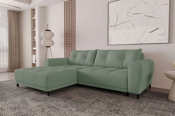 99rooms Massimo Ecksofa Strukturstoff NEVE Salbeigrün mit Schlaffunktion Links