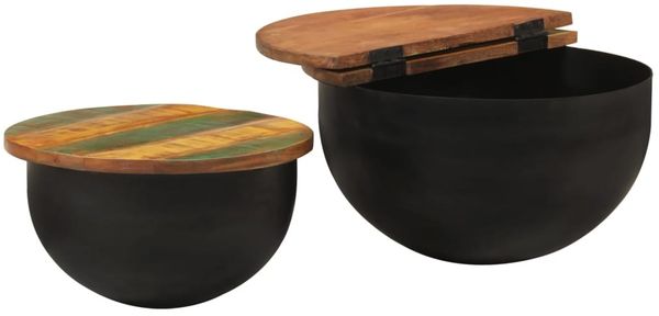 2-tlg. Couchtisch-Set, Sofatische Schwarz Altholz Massiv