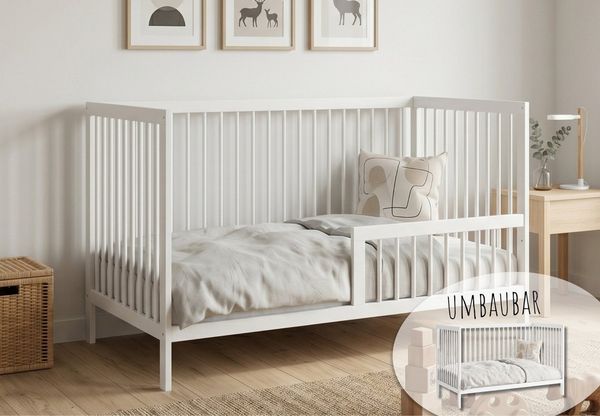 Kids Collective Babybett Kinderbett Gitterbett Baby Bett mit Rausfallschutz 60x120 70x140, stabiles Buchenholz, made in Europe 70x140 cm Weiß