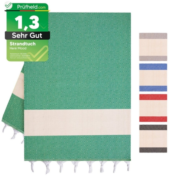 herémood Saunatuch XXL Hamamtuch 100x180 cm – Leichtes Saunatuch aus 100% Baumwolle, (schnelltrocknend & saugstark, Sehr Gut getestet, 1er & 2er-Set, ideal für Strand, Sauna & Wellness – Grün, 1-St)