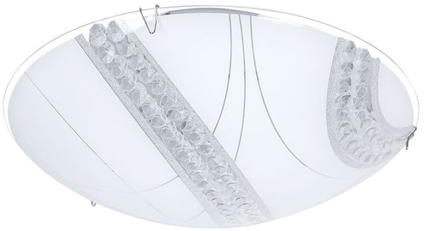 LED Deckenleuchte, Kristalle klar, Glas satiniert, D 30 cm
