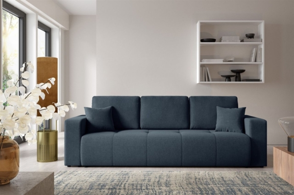 Sofa 3-Sitzer mit Schlaffunktion AUGUSTO in Stoff Wind Dunkelblau