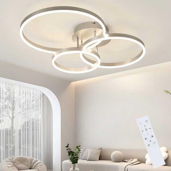 ZMH LED Deckenleuchte Dimmbar Schwarz/Gold Ringe Deckenlampe Modern 46/74W Wohnzimmer, Augenschutz, Einfache Installtion, LED fest integriert, 3000-6500K, Metall aus Acryl Schlafzimmerlampe mit Fernbedienung