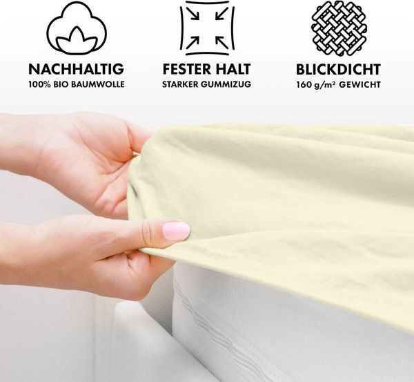 Jacobson Spannbettlaken BIO, Jersey Spannbetttuch, Bettlaken 160 g/m², 100% BIO-Baumwolle, Gummizug: rundum, GOTS zertifiziert Bild 4