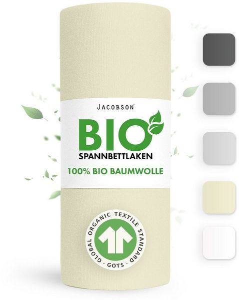 Jacobson Spannbettlaken BIO, Jersey Spannbetttuch, Bettlaken 160 g/m², 100% BIO-Baumwolle, Gummizug: rundum, GOTS zertifiziert Bild 2