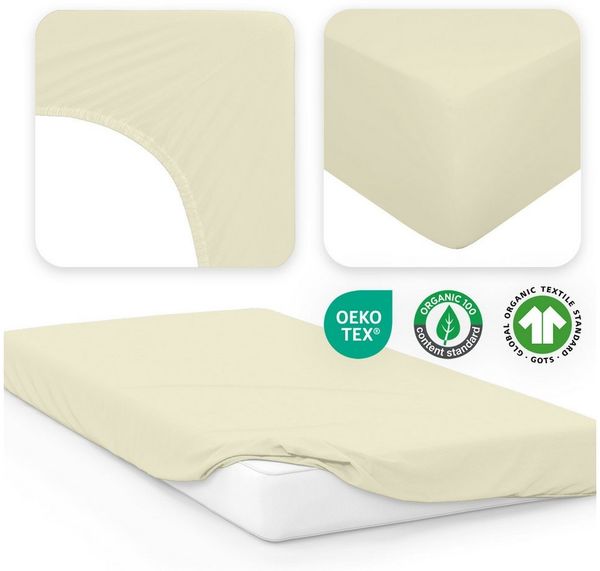 Jacobson Spannbettlaken BIO, Jersey Spannbetttuch, Bettlaken 160 g/m², 100% BIO-Baumwolle, Gummizug: rundum, GOTS zertifiziert Bild 3