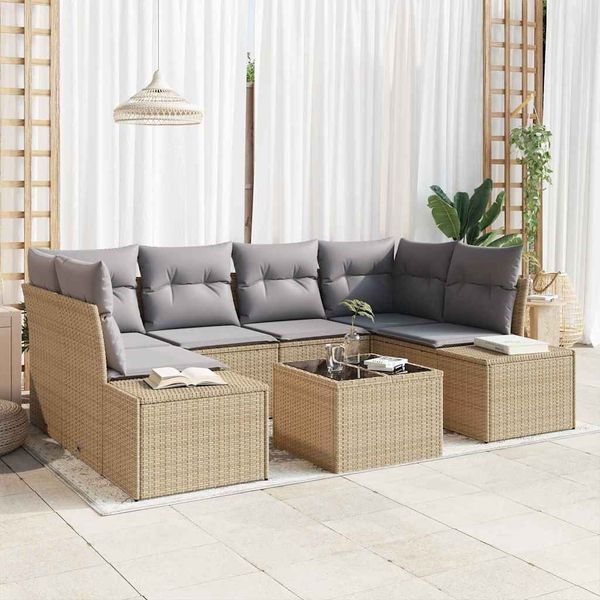 vidaXL Gartensofa-set mit Kissen 8 pcs Beige und Grau Poly-Rattan 3355629