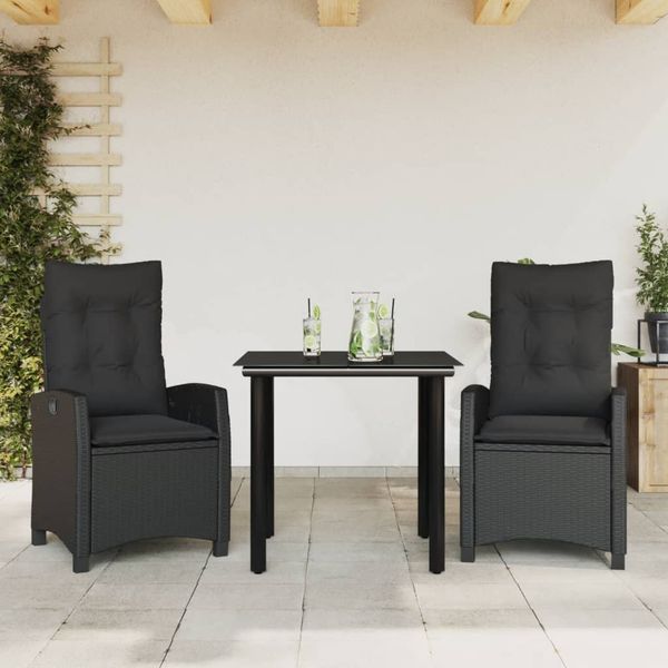 vidaXL 3-tlg. Garten-Essgruppe mit Kissen Schwarz Poly Rattan 3212752