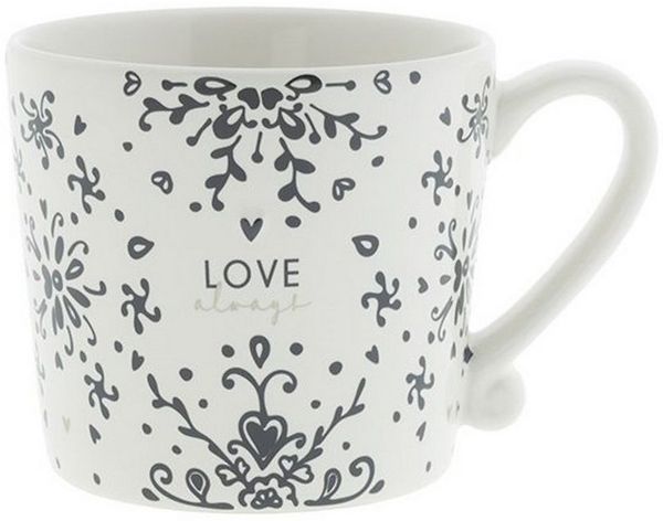 Bastion Collections Tasse Schwarzes Herz, Keramik, Spülmaschinengeeignet, Weiß, Ranken, H: 7.5cm