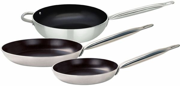 Elo Pfannen-Set Bistro Line 3 teilig, Aluminium (Set, 3-tlg, je 1 Bratpfanne Ø 24/28 cm, 1 Wok Ø 28 cm), Induktion