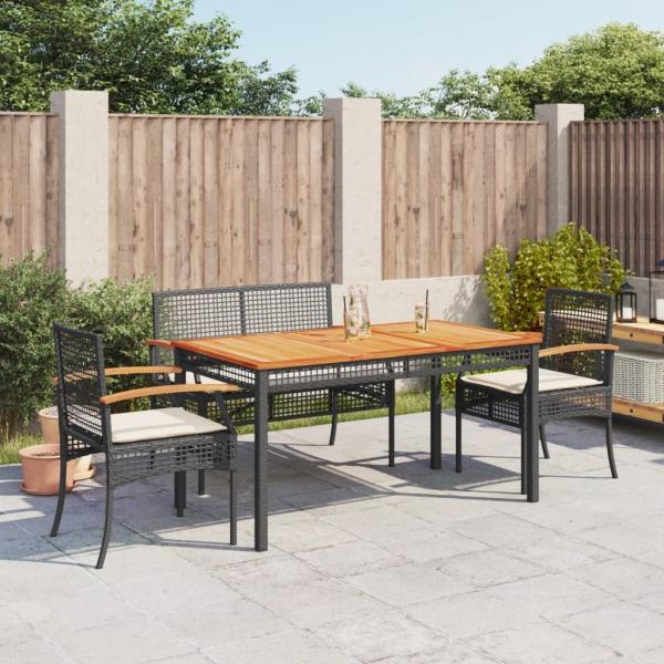 vidaXL 4-tlg. Garten-Essgruppe mit Kissen Schwarz Poly Rattan 3213567