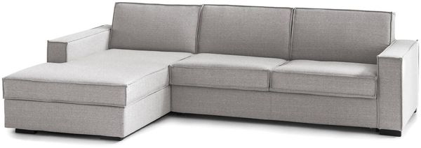 Dmora Schlafsofa mit Halbinsel Allaida, Sofa mit linker Stauraumhalbinsel, Standardarmlehnen, 100 % Made in Italy, 280 x 95 x 90 cm, Grau
