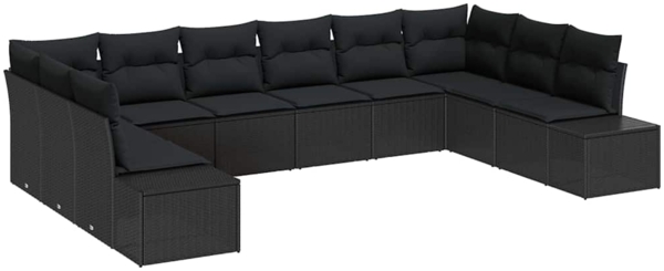 vidaXL Garten-Sofa-Set mit Kissen 10 pcs Schwarz Poly Rattan 3355912