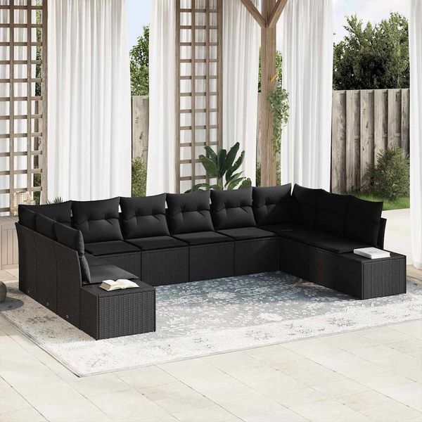 vidaXL Gartensofa-set mit Kissen 10 pcs Schwarz Polyrattan 3355912