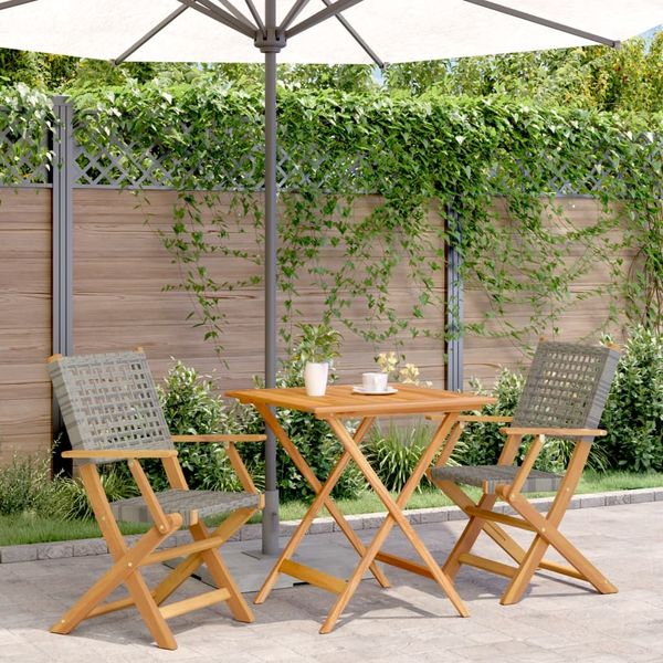vidaXL 3-tlg. Bistro-Set Grau Poly Rattan und Massivholz 3281875