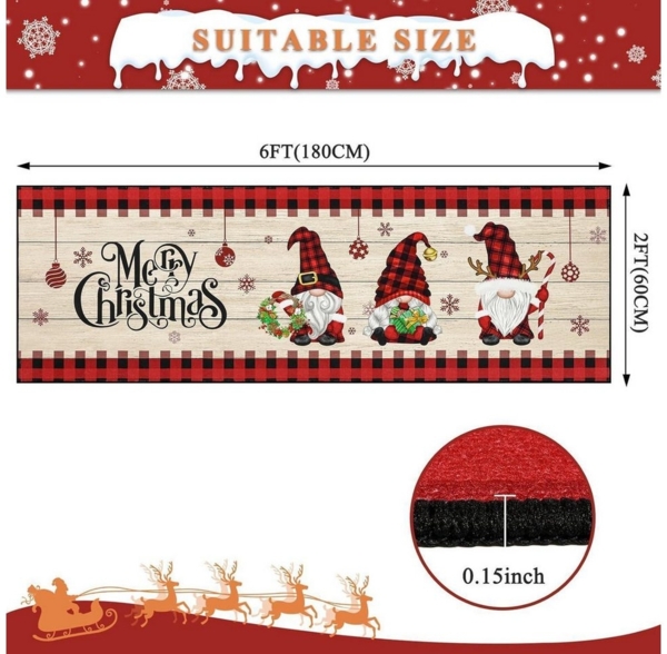 Enyhom Läufer Weihnachtlicher Flur Teppichmatte 60 x 180 cm rutschfest & waschbar