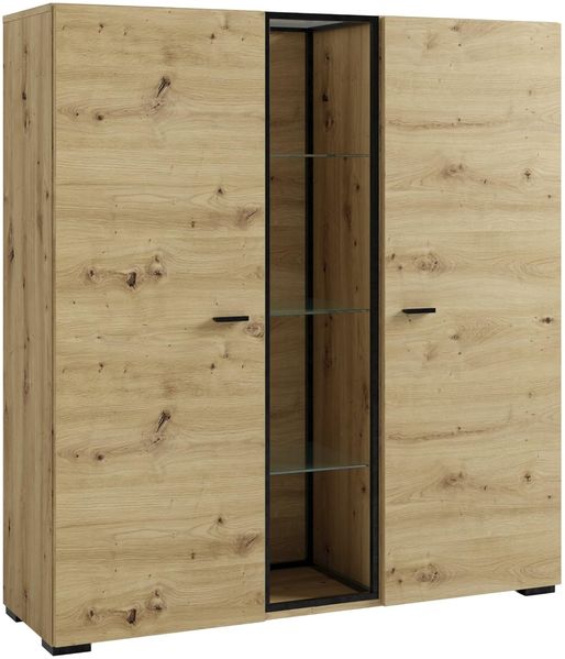 byLIVING Highboard Frame/Artisan Eiche (Eiche-Optik), schwarz/Metallrahmen mit Glasböden und offenen Fächern/Wohnzimmerschrank/Kommode/B 120 x H 130,5 x T 38 cm