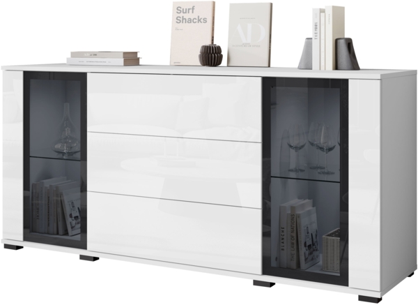 Kommode Clarkoy SB 150 2D3S (Farbe: Weiß / Weiß Hochglanz, ohne Beleuchtung)