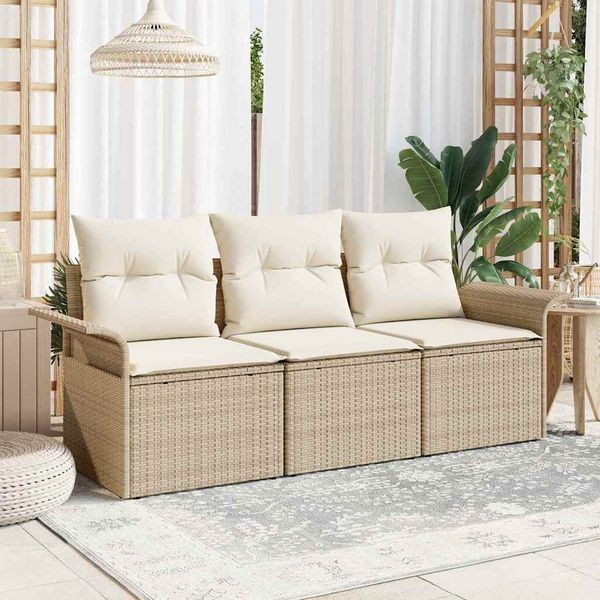 vidaXL Sofa Set mit Kissen 3 pcs Beige und Creme Poly-Rattan 3345221