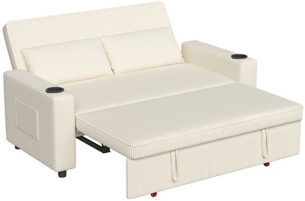 HOMALL Sofa Doppelschlafsofa, kompaktes Klappsofa, ausziehbares Schlafsofa, 5-fach verstellbare Rückenlehne, ausziehbares Sofa mit zwei Getränkehaltern, geeignet für Wohn- und Schlafzimmer