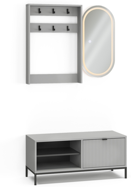 Garderobe Eliza Grau 100x45 cm Set, 3 Teile Vicco