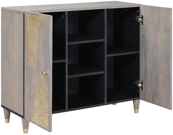 Sideboard, Kommode Grau und Gold 90 x 33 x 75 cm Massivholz Mango j1707p
