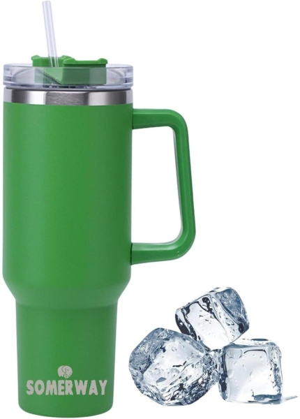 Somerway 1182ml Kaffeebecher Edelstahl Vakuum Isolierbecher Griff Stroh Grün