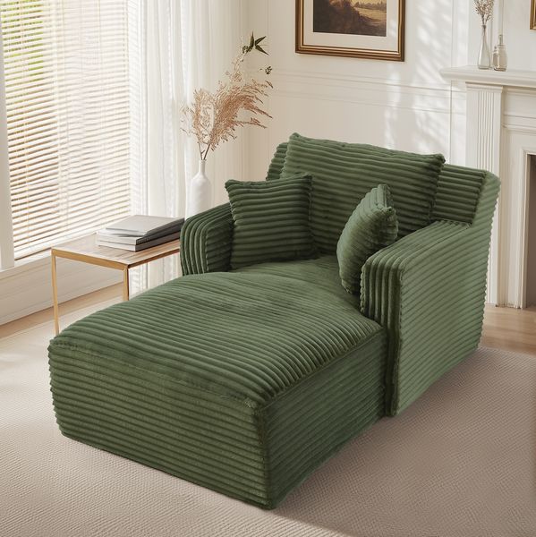 Schlafsofa aus Cord, als Chaiselongue & Relaxsessel nutzbar, 100 x 166 x 82 cm, Grün