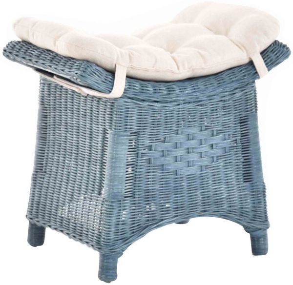 Krines Home Sitzhocker Fußhocker Stabiler Sitz-Hocker/Schemel aus echtem Rattan mit Kissen