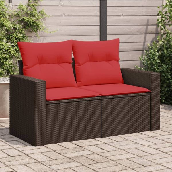 vidaXL Gartensofa mit Kissen 2-Sitzer Braun Poly Rattan 366243