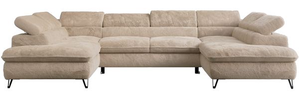 Ecksofa U-Form, mit Bettkasten, Bettfunktion und Einstellbare Kopfstützen, Sofa big XXL - PETER U - Beige Plüsch Bild 7