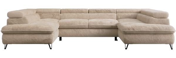Ecksofa U-Form, mit Bettkasten, Bettfunktion und Einstellbare Kopfstützen, Sofa big XXL - PETER U - Beige Plüsch Bild 6