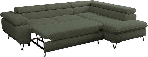 Mks Möbel 'Peter L-form' Ecksofa mit Bettfunktion, Bettkasten & einstellbaren Kopfstützen, Grün, Boucle, mit Topper, rechts Bild 6