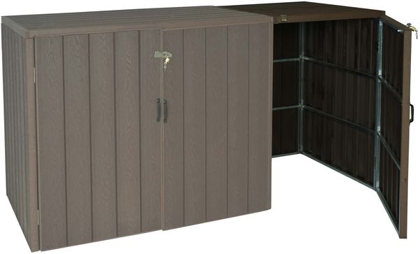 1er WPC-Mülltonnenverkleidung Erweiterung HWC-J28, Premium Mülltonnenbox, Metall Holzoptik ~ braun Bild 7