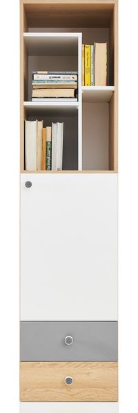 Jugendzimmer Pico in Eiche, Weiß und Grau in wählbaren Komplett-Sets oder Einzelmöbeln - 1 teilig , Standregal mit Tür