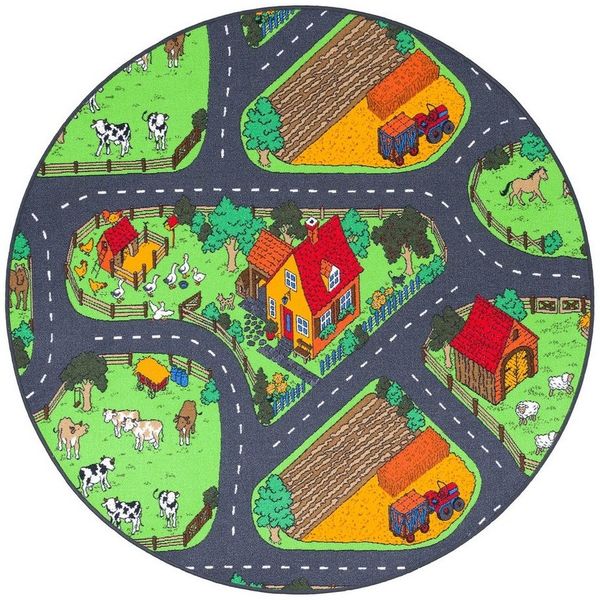 Snapstyle Kinderteppich Kinder Spiel Teppich Bauernhof Rund, Rund, Höhe: 4 mm