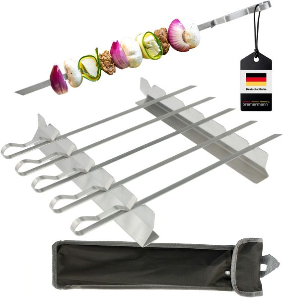 Grillspieße 6er-Set mit 2 Ablage-Gestellen, Grillspießhalter, im Nylonbeutel, Edelstahl matt