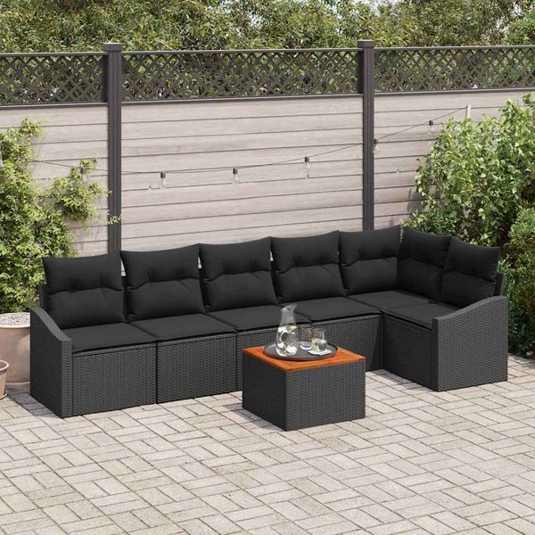 vidaXL Gartensofa-set mit Kissen 7 pcs Schwarz Poly-Rattan 3347842
