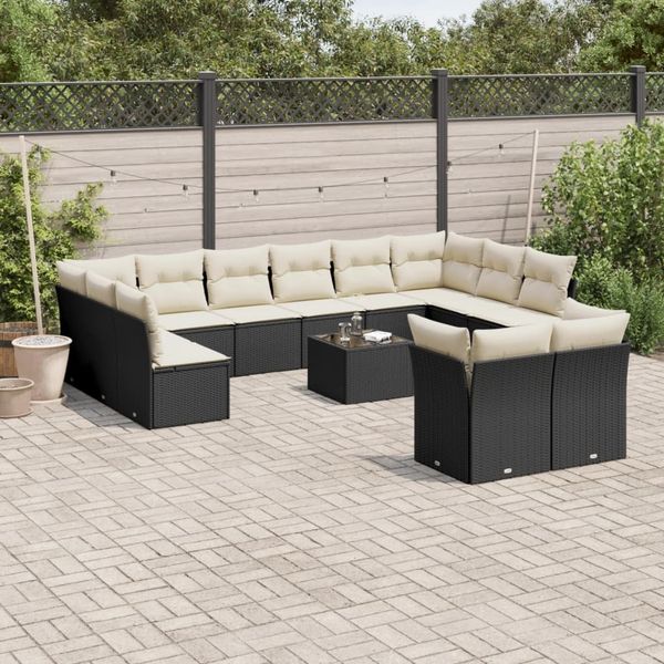 vidaXL 13-tlg. Garten-Sofagarnitur mit Kissen Schwarz Poly Rattan 3250275